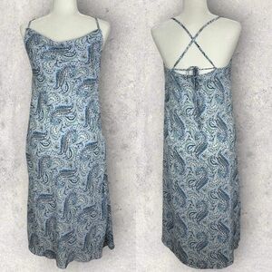 Into Blue Floral Tie Back Drape Front Floral Midi‎ Dress Womens Size 12 Lined